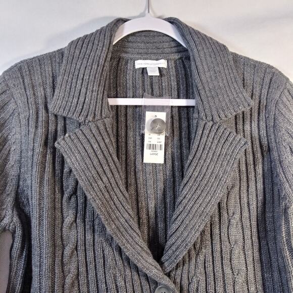 New York & Co Gray Knit Sweater Cardigan Button Front Size L - Picture 4 of 9